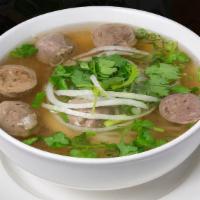 Pho Bo Vien (Beef Noodle Soup With Meatballs) · Beef noodle soup with meatballs.