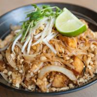 Pad Thai  · Tender Chicken, Bean Sprouts, Peanuts, Egg, Traditional Sauce, Rice Noodles, Thai Basil, Jul...