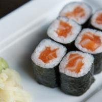 Crispy Salmon Roll  · Tempura Shrimp, Cream Cheese, Cucumber, Torched Salmon, Unagi Sauce 
(Eight piece)