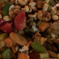 Kung Pao Style · Red and green peppers, peanuts and hot dry peppers.