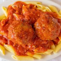 Ziti With A Meatball Or Sausage · Ziti with homemade sauce and a meatball or sausage. Served with bread and butter
