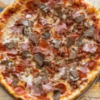 Meat Lover'S Pizza (Personal) · Cheese pizza with sausage, pepperoni, meatballs, ham, and bacon.