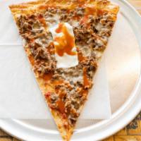 Philly Cheesesteak Pizza (Large) · Juicy steak smothered with mozzarella cheese and American cheese.