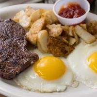 Steak & Egg · 6 Oz bistro steak, two eggs, home fries, and toast.

Consuming raw or under cooked meats. po...
