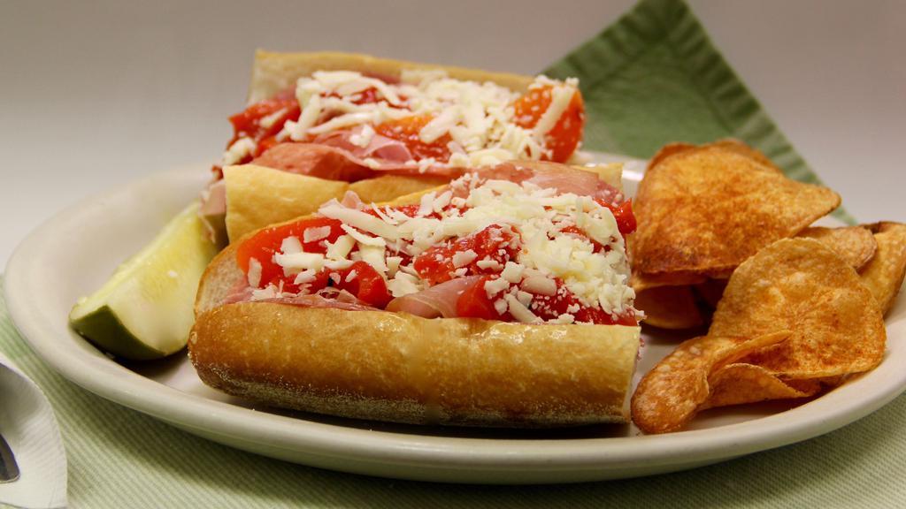 Del Pepe · Dad's favorite hoagie. Prosciutto ham, Genoa salami, sharp provolone, roasted red peppers, and olive oil.