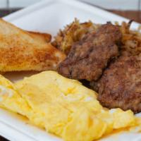 Big Egg Plate · 3 eggs any style, hash browns, toast, and any breakfast side.
