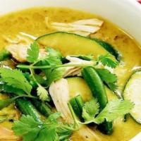 Green Curry · Green bean, bell pepper, basil, green coconut curry sauce. Menu item with a (*) is medium sp...