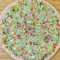 Cheesesteak Hoagie Pizza · Chopped steak, lettuce, tomato, onion and mozzarella cheese.