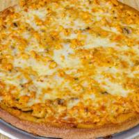 Chicken Romano Pan Pizza · Sauteed chicken, mushroom, onion, blush sauce and mozzarella cheese.