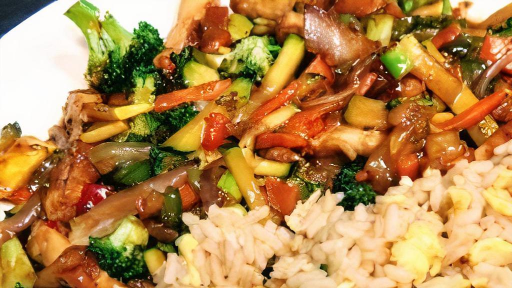 Chicken Breast Stir-Fry · A medley of fresh vegetables in our sweet stir fry sauce served with Asian fried rice.