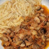 Mushroom Saute (V. Veg. Gf.) · Mushroom with onion and tomato souce Sauteed