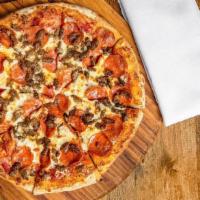 Fugetaboutit · Pepperoni, sausage, marinara & mozzarella