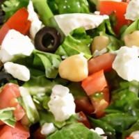Mediterranean Salad · Roasted lamb, feta cheese, thick-cut tomatoes, red onions, cucumbers and kalamata olives. In...