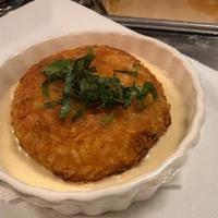 Lobster Risotto Cake App · Panko crusted parmesan and lobster risotto cake finished with a lobster basil cream sauce.