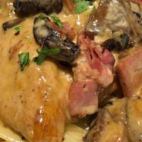 Chicken Marsala Dinner · Sautéed Chicken breasts in Marsala cream with wild mushrooms and prosciutto, served over pas...