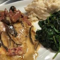 Hake Marsala Dinner · Local Gloucester Hake (lovely mild white fish) pan seared with wild mushrooms and prosciutto...