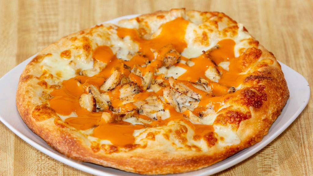 Buffalo Chicken Pizza · Topped with marinated grilled chicken, hot sauce and bleu cheese.