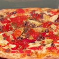Quattro Stagione · Artichoke hearts, roasted red peppers, kalamata olives, mushrooms, garlic, plum tomatoes and...