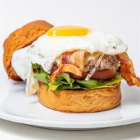Breakfast Burger · Breakfast Burger served on our own Bulkie Roll with Bacon, Cheddar cheese, Tomato, Arugula, ...