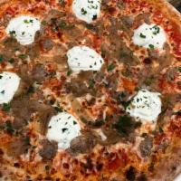 Campagnola Pizza · fresh mozzarella, sausage, ricotta, & carmelized onions