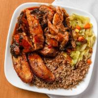 Jerk Chicken · Chicken jersey and grilled served with two sides.