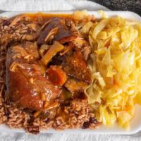 Stewed Chicken · Served with Caribbean style rice or white rice, with cabbage or yard slaw, which consists of...