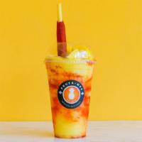 Mangonada · Fresh mango smoothie made with real mangoes. chamoy sauce and tajin around the cup. topped o...