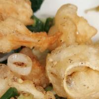 Salt & Pepper Combination · Spicy. Shrimp, scallop, squid lightly battered with salt and pepper.
