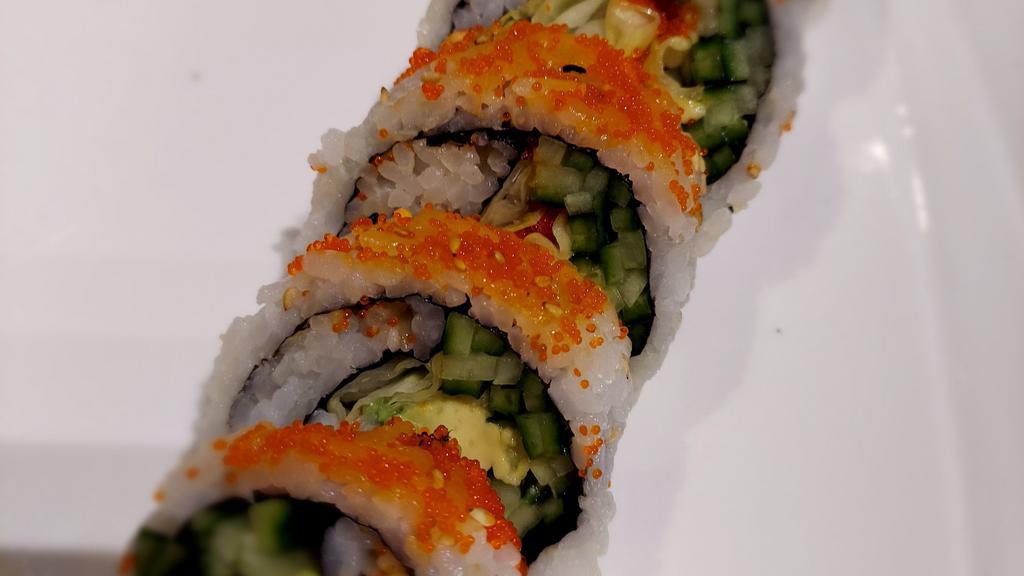 Boston Maki · Steamed shrimp, avocado, cucumber, lettuce, tobiko, with spicy mayo.