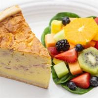 Deep Dish Quiche · Served with homes fries, garden salad or small fresh fruit. Mushroom and Swiss, lorraine, sp...