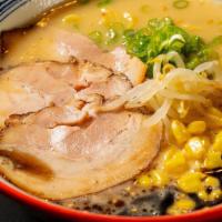 Miso Ramen · Tonkotsu broth with homemade miso flavored. Served with scallions, bean sprouts, sweet corn ...