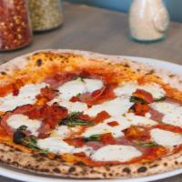 Fradiavolo Pizza · Soppressata, hot calabrese peppers, roasted red peppers, San Marzano tomatoes, fresh mozzare...