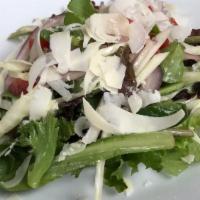 Finocchio Salad · Fennel, spring mix, cherry tomatoes, red onions, parmigiano reggiano and lemon vinaigrette.