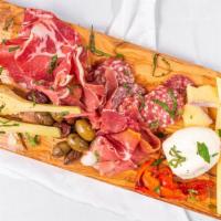 Antipasto Freddo · Assortment of artisan meats, fruits, cheeses, mixed olives roasted red peppers, fig spread a...