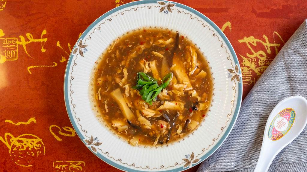 Hot & Sour Soup · Soup that is both spicy and slightly sour; spicy broth with bean curd, bamboo and pork.