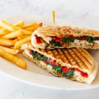 Grilled Chicken Panini  · Grilled chicken, spinach, roasted peppers & sharp provolone cheese.
