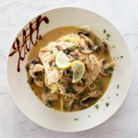 Chicken Piccante  · Sautéed chicken breast with mushrooms, lemon, capers, butter & white wine.