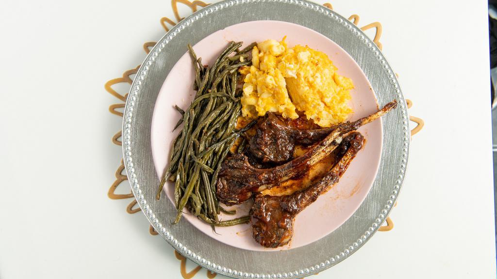 Lamb Chops · Delicious  Lamb Chops with Bbq Sauce and 2 Sides