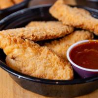 Chicken Fingers · Breaded Chicken Tenders served with a side of BBQ Sauce
