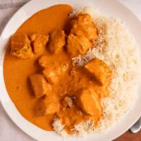 Chicken Tikka Masala · Boneless chicken breast marinated in herbs and spices barbecued over charcoal and cooked in ...