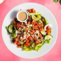 Spring Lovers Salad · Feta cheese, grilled bacon, tomatoes, black olives, onions tossed in a house dressing.