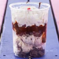 Oreo Sundae · 3 scoops of Oreo ice cream, Oreos and hot fudge, topped with whipped cream and a cherry.