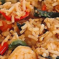 Basil Fried Rice · Fried rice with onions, red & green peppers in basil sauce and fresh basil.
