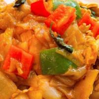 Drunken Noodle · Popular spicy noodles dish, stir-fried flat rice noodles with onions and red & green peppers...