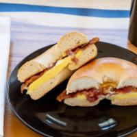 Sausage, Egg & Cheese · Sausage (chorizo), Egg ＆ American Cheese breakfast sandwich, with a choice of a bagel, Engli...