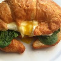 Egg & Cheese · Egg ＆ American Cheese, breakfast sandwich.  
On a choice of Croissant, Bagel, or English Muf...