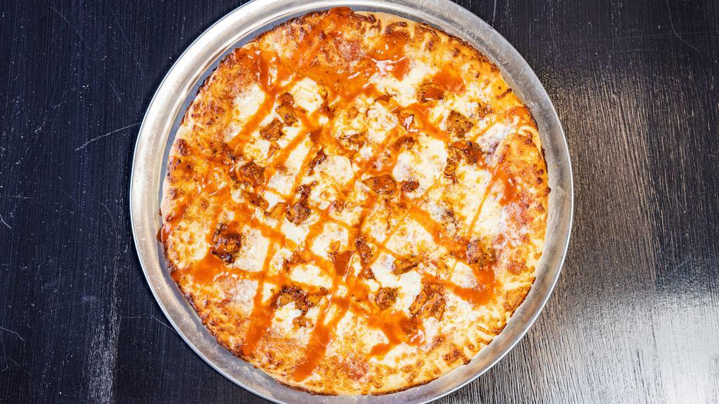 Buffalo Chicken Pizza (Large) · Buffalo chicken drizzled with ranch or blue cheese dressing.