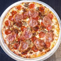 Meat Lovers Pizza (Large) · Bacon, sausage, ham, salami and pepperoni. A true meat lovers experience. You will fall in l...