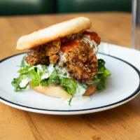 Ranch Fried Chicken  · cheddar, pepper relish, pecorino ranch

Choice of any side