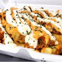 Cajun Salmon Fries · Salmon House Mix , served over seasoned French fries and drizzled with American cheese sauce...